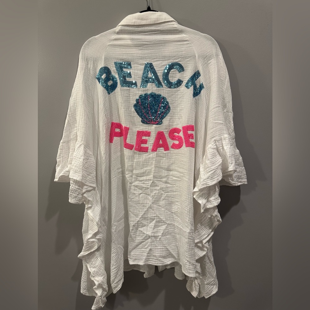BlueVelvet Beach Please Sequin White Ruffle Cover Up Size M/L - Picture 6 of 8